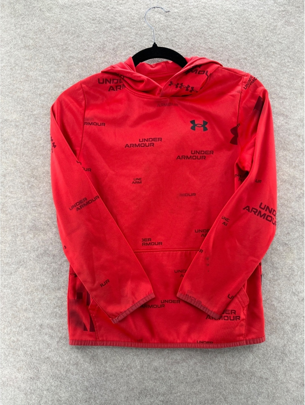 Under Armour Youth Medium Red Logo Print Hoodie Loose Fit YMD Pullover